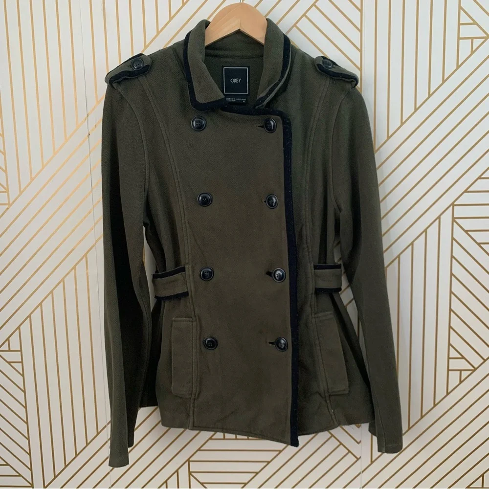 Obey cotton blend Utility military inspired double breasted green black Jacket 8 - Picture 3 of 9
